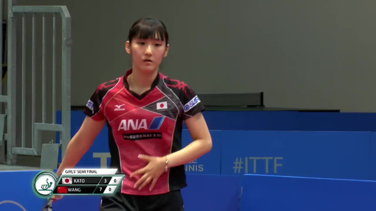 2017世界ジュニア卓球選手権 女子シングルス準決勝 加藤美優vs王曼昱 - YouTube