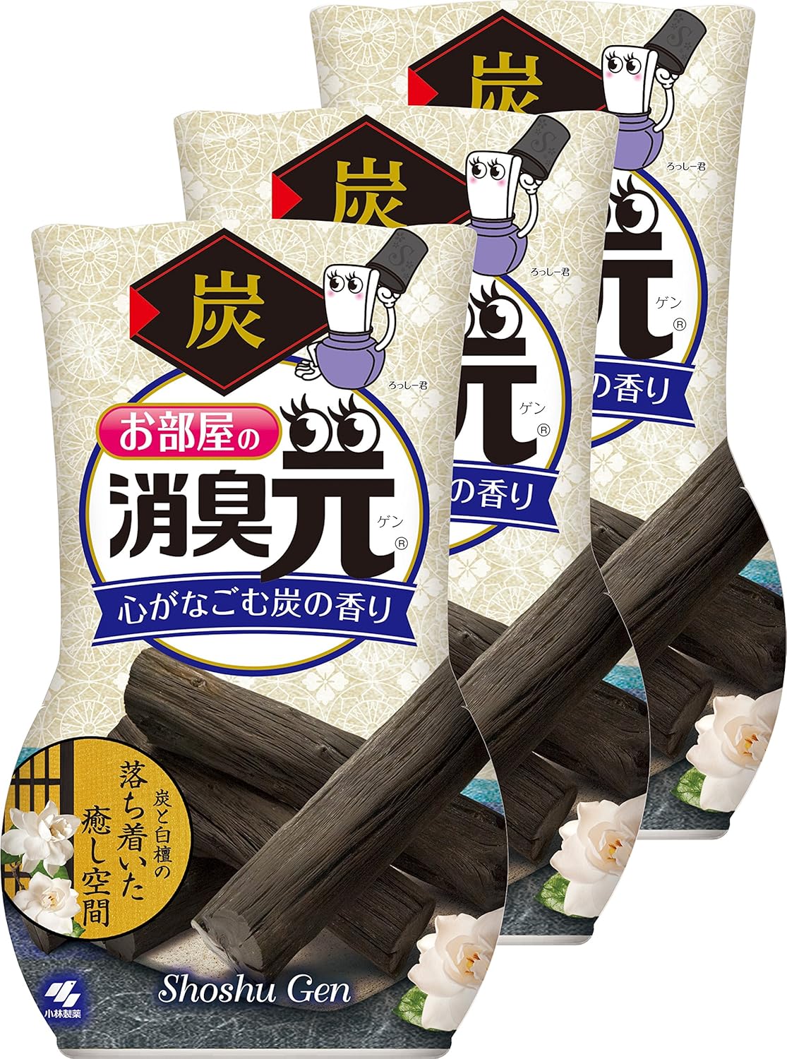 4位　お部屋の消臭元 消臭芳香剤 部屋用 心がなごむ炭の香り 400ml