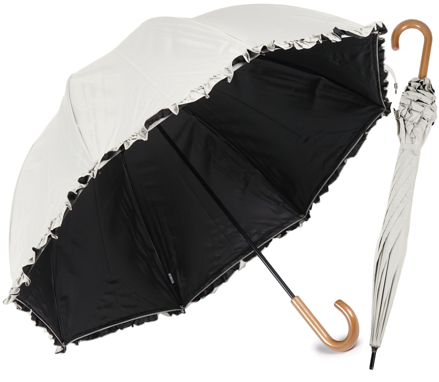 11位：晴雨兼用フリル付日傘 ドーム型 生地裏コーティングUVカット