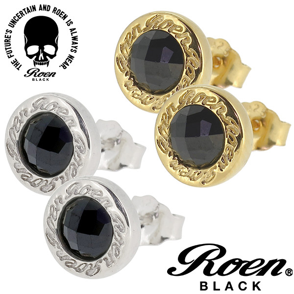 Roen BLACK 円形 カットブラックジルコニア シルバーピアス