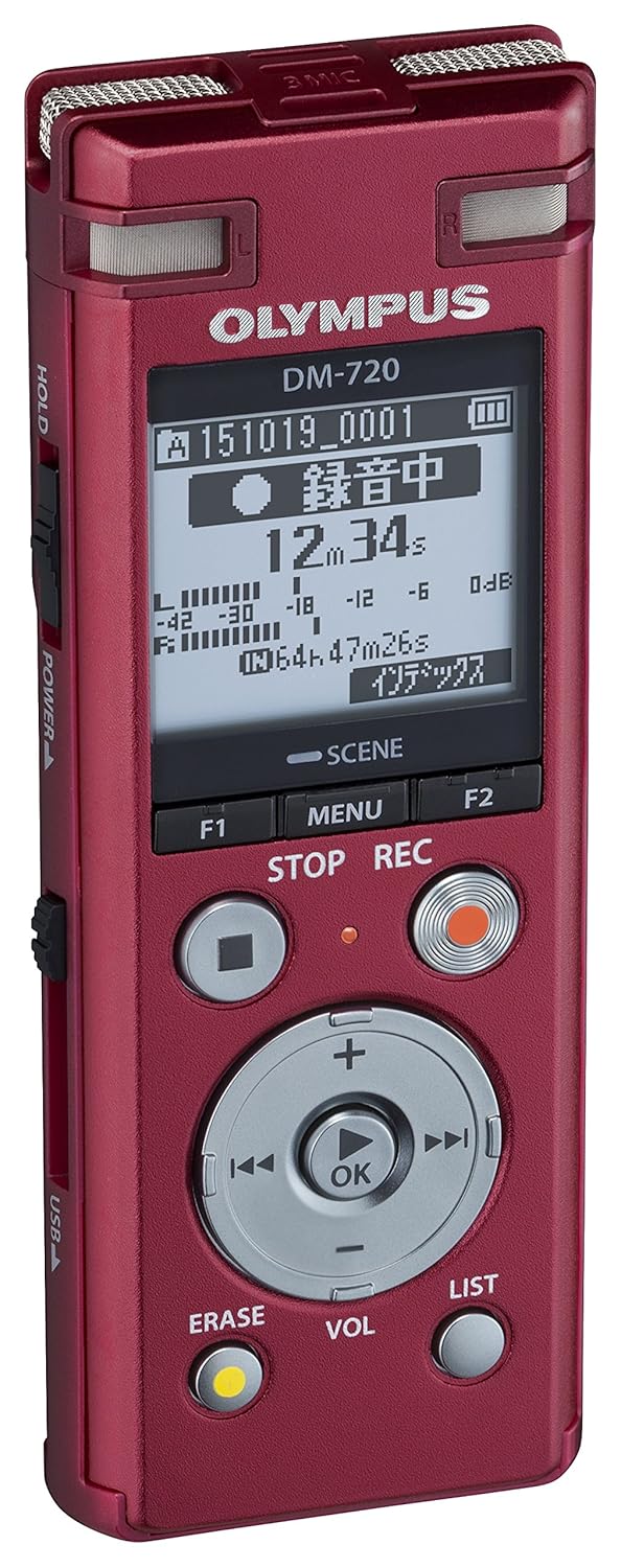 19位：OLYMPUS ICレコーダー VoiceTrek 4GB MicroSD対応 DM-720 レッド DM-720 RED