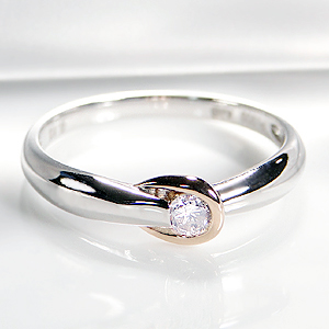 8位　Pt900/K18PG【0.1ct】一粒 ダイヤモンド リング