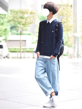 髪型 トップ100 紺セーター コーデ メンズ