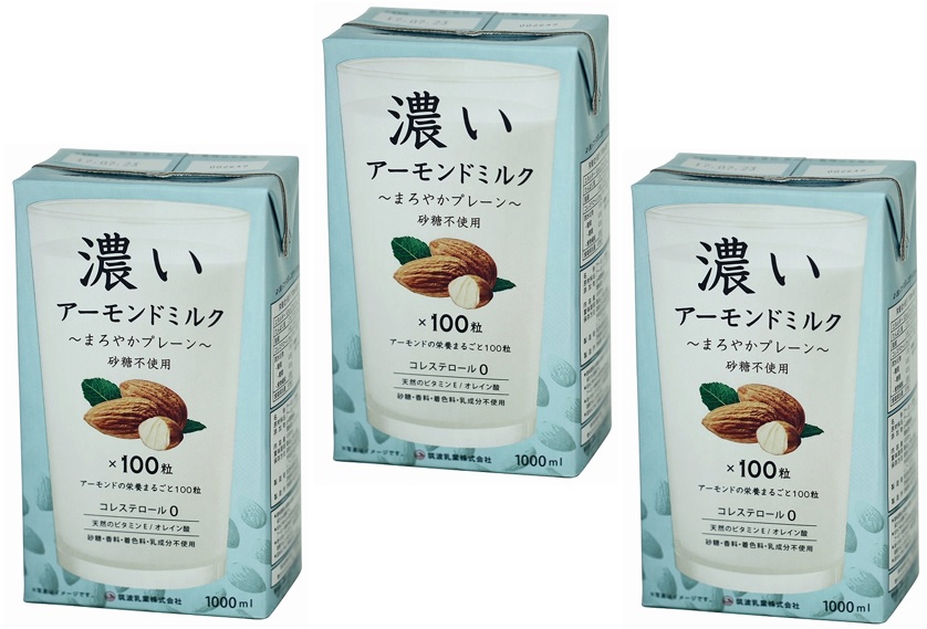 10位　筑波乳業 濃いアーモンドミルク(まろやかプレーン・砂糖不使用) 1000ml×3本 