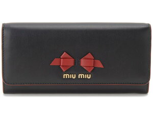 5位　ミュウミュウ MIU MIU 長財布 5MH109 UEI F0002 本革 リボン 財布 ブラック×レッド レディース