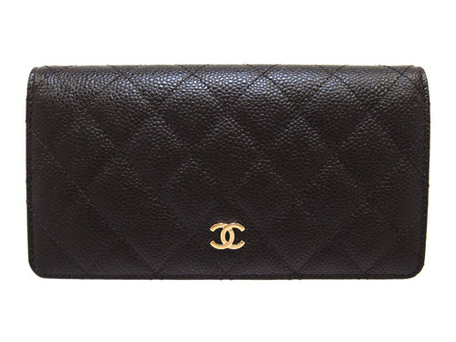 9位　シャネル CHANEL マトラッセ キャビアスキン 二つ折り長財布 