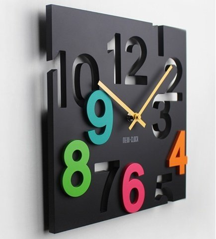 13位：異次元空間! 掛け時計 ウォールクロック 壁 時計 立体 四角デザイン (ブラック)