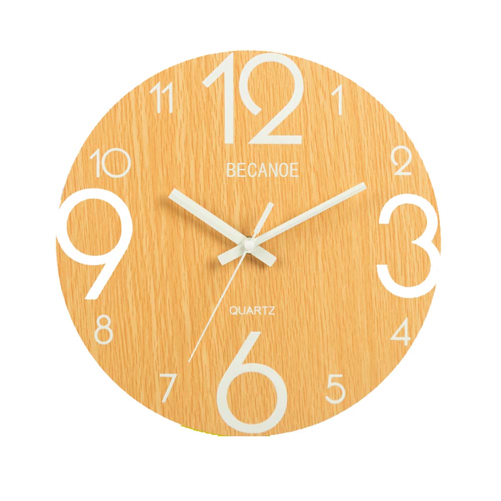 19位：BECANOE 掛け時計 ウオールクロック 木製 サイレント 連続秒針 夜光 大文字 アナログ クロック インテリア