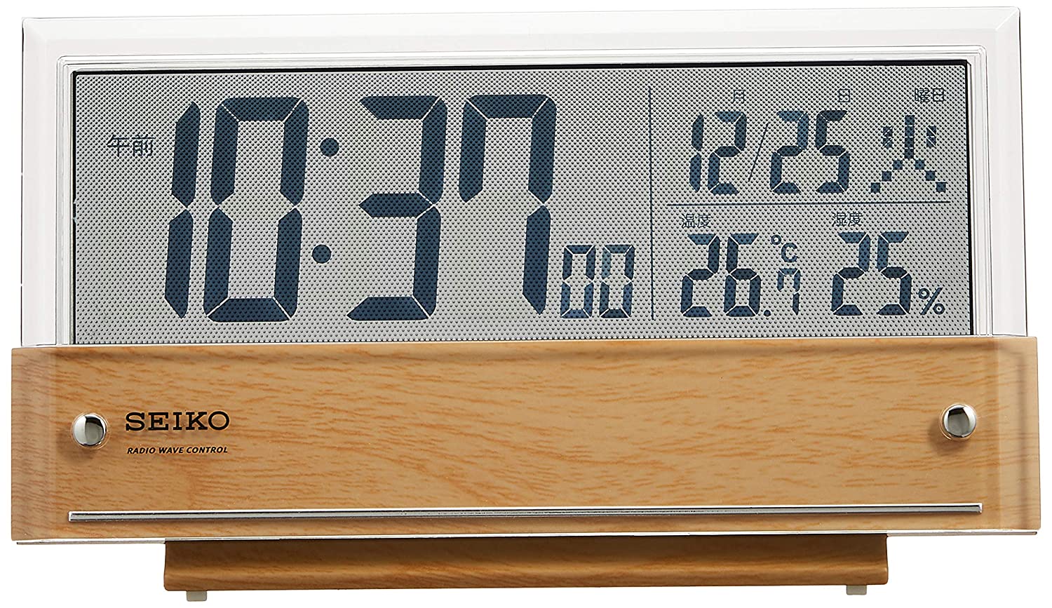 8位：セイコー クロック 置き時計 電波 デジタル カレンダー 温度 湿度 表示 薄茶 木目 模様 SQ782B SEIKO
