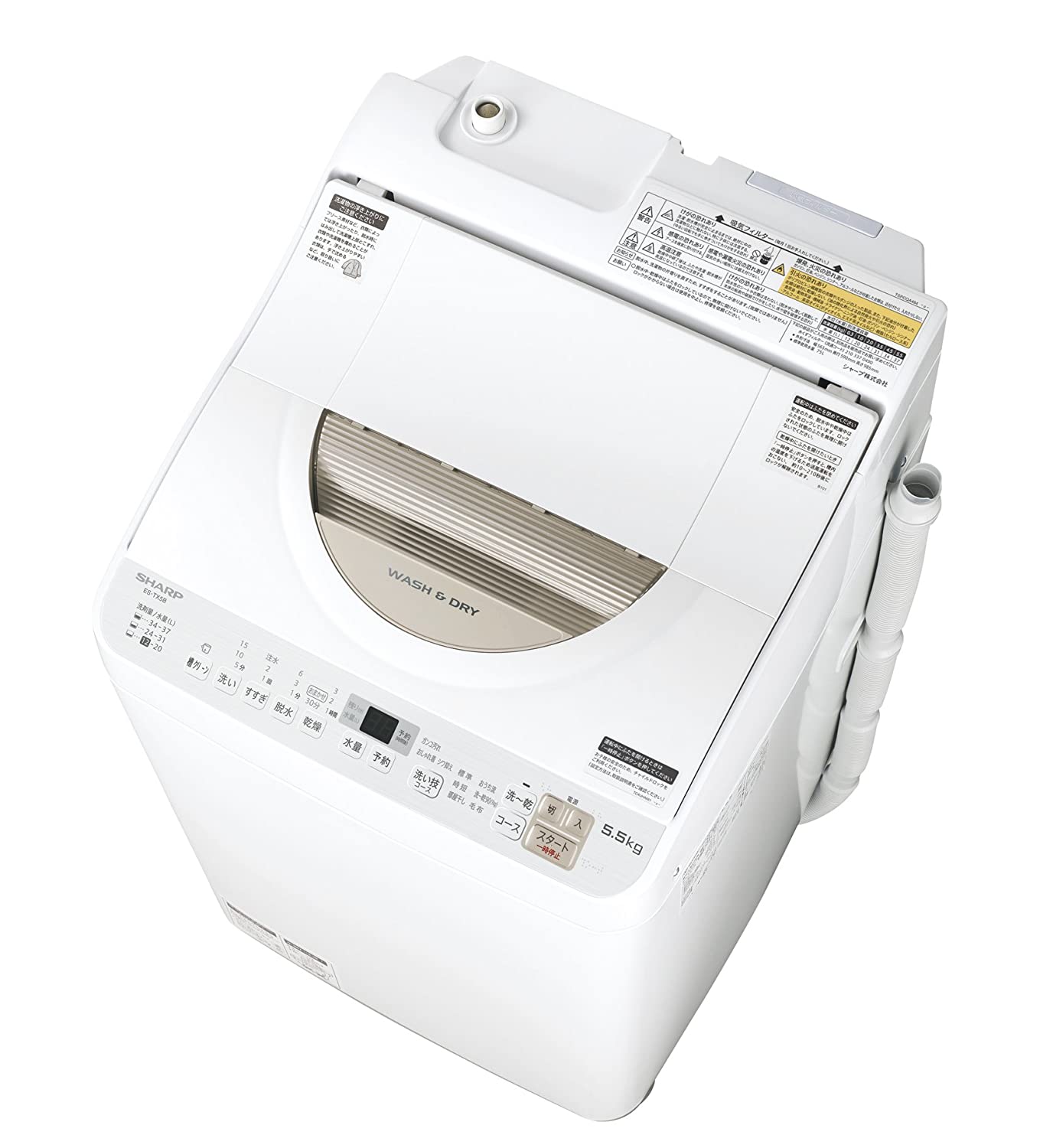 12位：シャープ タテ型洗濯乾燥機 ステンレス穴なし槽 5kg ゴールド系 ES-TX5B-N