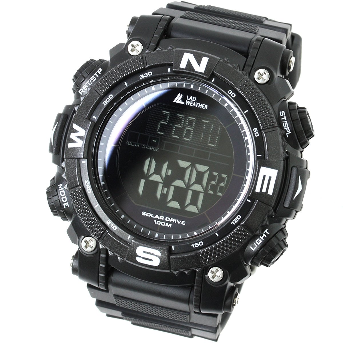 27位：[ラドウェザー]ソーラー腕時計 メンズ時計 デジタルウォッチ ミリタリー 100m防水 サバゲ― ストップウォッチ (ブラック(反転液晶))