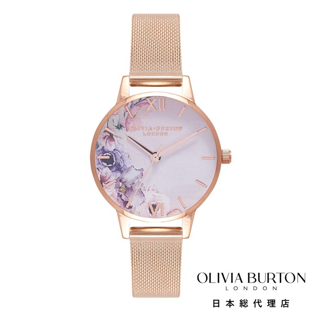 14位：Olivia Burton ウォーターカラー フローラル ローズゴールド メッシュ オリビアバートン