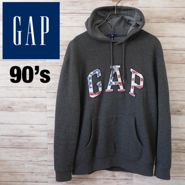 90’s GAP 星条旗ロゴ スウェットパーカー USA 裏起毛 チャコール