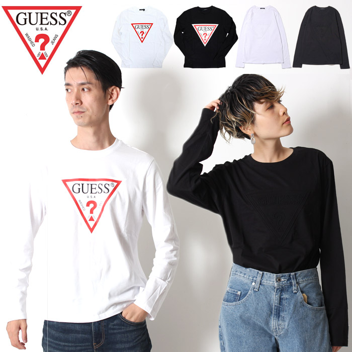 ゆうパケット対応】 GUESS Guess ゲス 長袖 ロングスリーブ Tシャツ TRIANGLE LOGO エンボス トライアングル ロゴ ロンT [Lot/MI2K9415LS-MI2K9409LS] メンズ シンプル 黒 白 ストリート オシャレ ブランド ペアルック リンクコーデ カップル