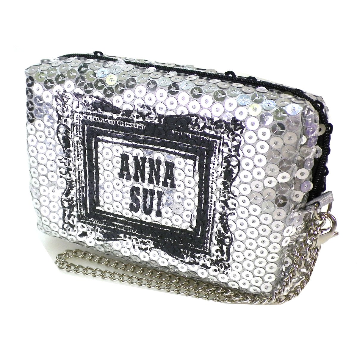 (アナスイ) ANNA SUI ポーチ 小物入れ スパンコール 銀 シルバー ロゴ 小 化粧 メイク コスメ 化粧 メイク コスメ