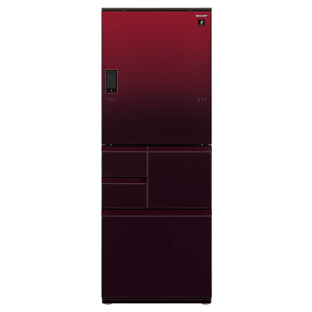 16位：シャープ SHARP プラズマクラスター冷蔵庫(幅68.5cm) 551L ガラスドア/電動どっちもドア(両開き) メガフリーザー 5ドア グラデーションレッド SJ-WX55E-R