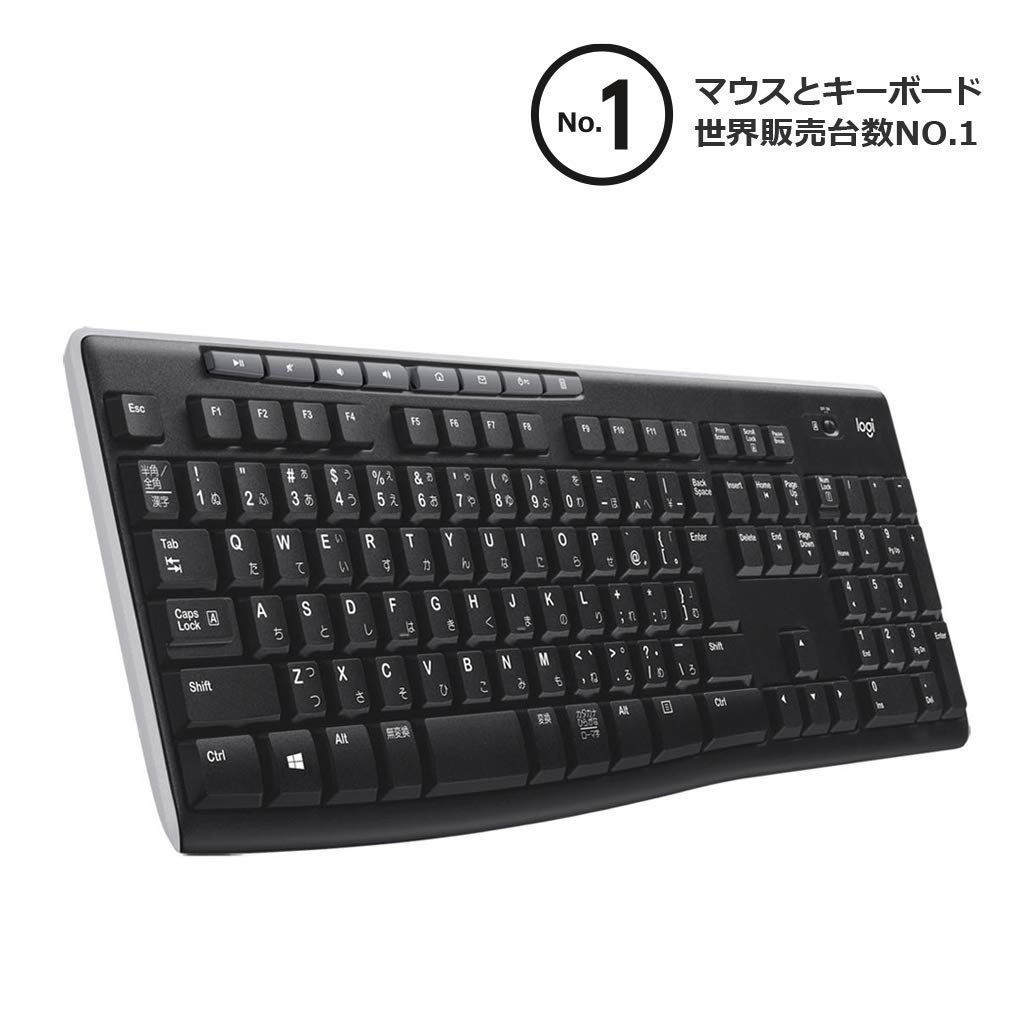 1位：Logicool ロジクール フルサイズ 薄型 ワイヤレスキーボード テンキー付 耐水 静音設計 USB接続 3年間無償保証ボード Unifying対応レシーバー採用 K270