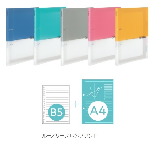 4位　キャンパス プリントもとじやすい2穴ルーズリーフバインダー A4