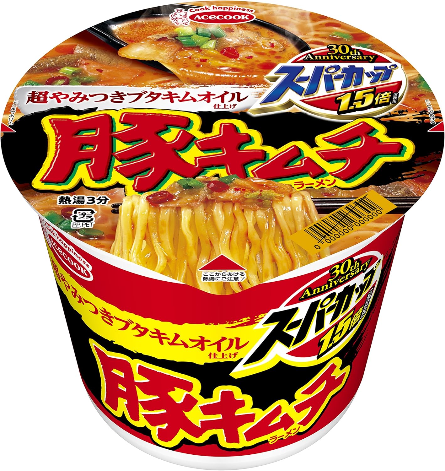 14位　エースコックスーパーカップ1.5倍豚キムチラーメン超やみつきブタキムオイル仕上げ107g×12個