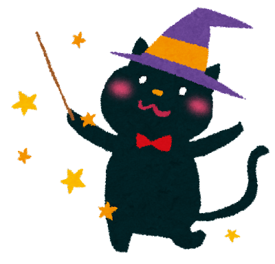 27位：ハロウィンのイラスト「黒猫の魔法使い」